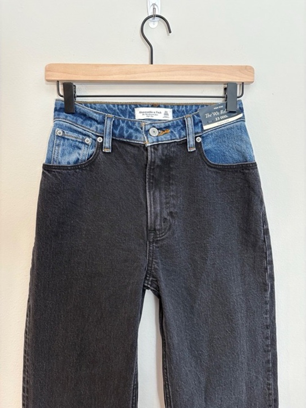 Abercrombie & Fitch Curve Love Two-Tone Black and Blue Wide Leg Jeans